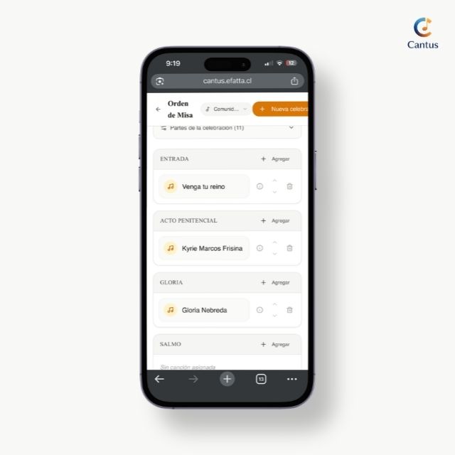 App mostrando un planificador de celebraciones litúrgicas