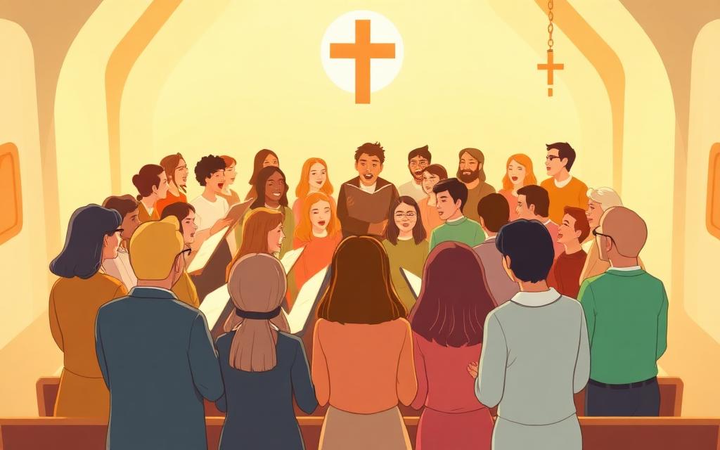 Comunidad parroquial cantando unida en la iglesia